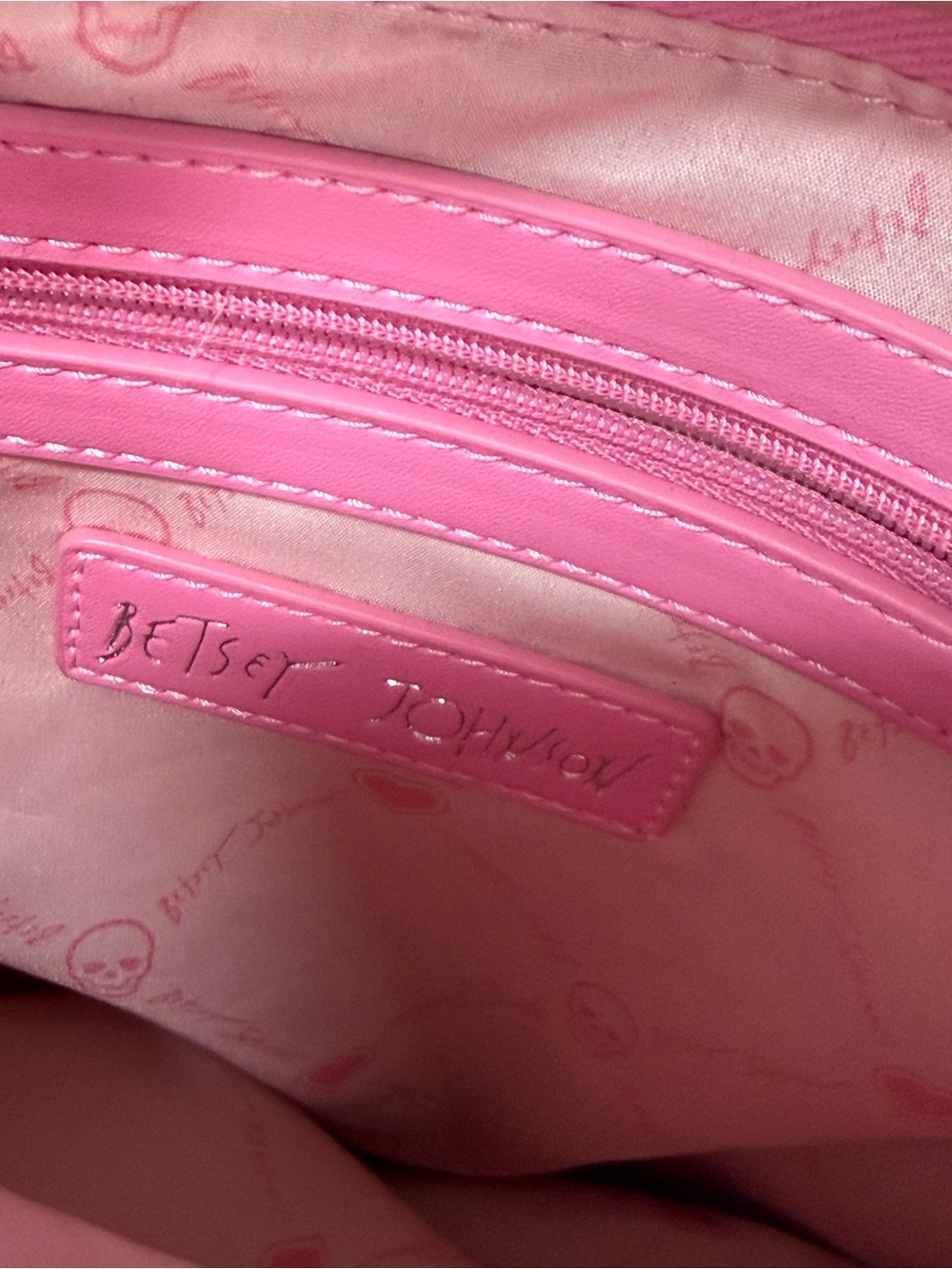 Betsey Johnson Pink Embossed Tote with Chain-Accent Straps - Picture 12 of 14